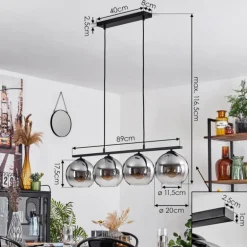 Suspension Verre 20 cm Koyoto Fumé, 4 lumières