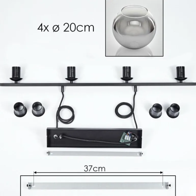 Suspension Verre 20 cm Koyoto Fumé, 4 lumières