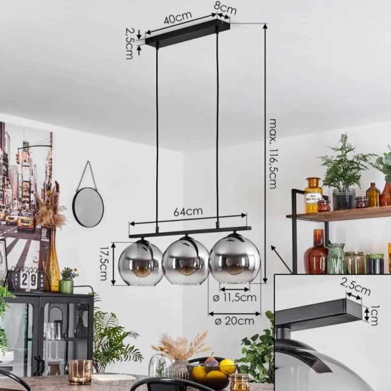 Suspension Verre 20 cm Koyoto Fumé, 3 lumières