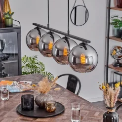 Suspension Verre 20 cm Koyoto Chrome, Fumé, 4 lumières