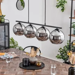 Suspension Verre 20 cm Koyoto Chrome, Fumé, 4 lumières