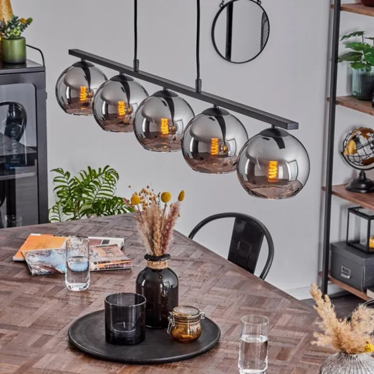 Suspension Verre 15 cm Koyoto Fumé, 5 lumières