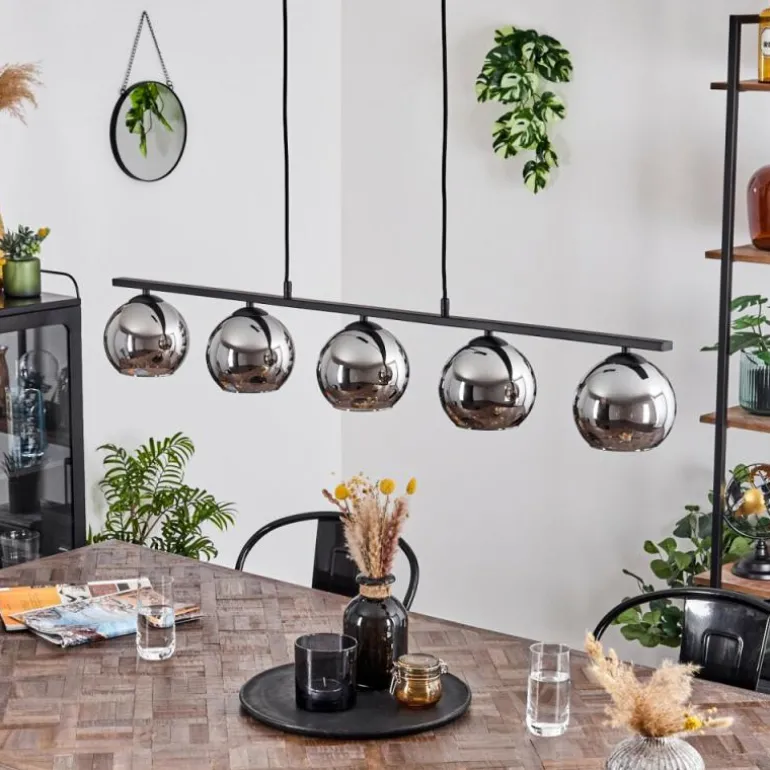 Suspension Verre 15 cm Koyoto Fumé, 5 lumières