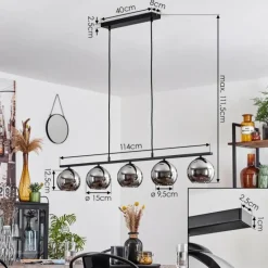 Suspension Verre 15 cm Koyoto Fumé, 5 lumières