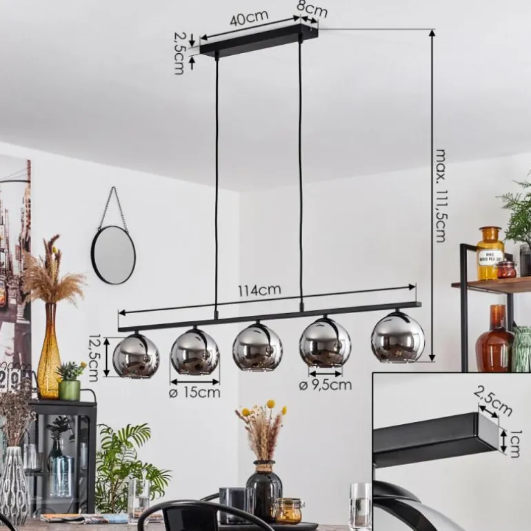 Suspension Verre 15 cm Koyoto Fumé, 5 lumières