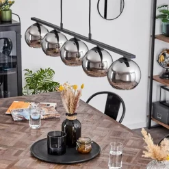 Suspension Verre 15 cm Koyoto Fumé, 5 lumières