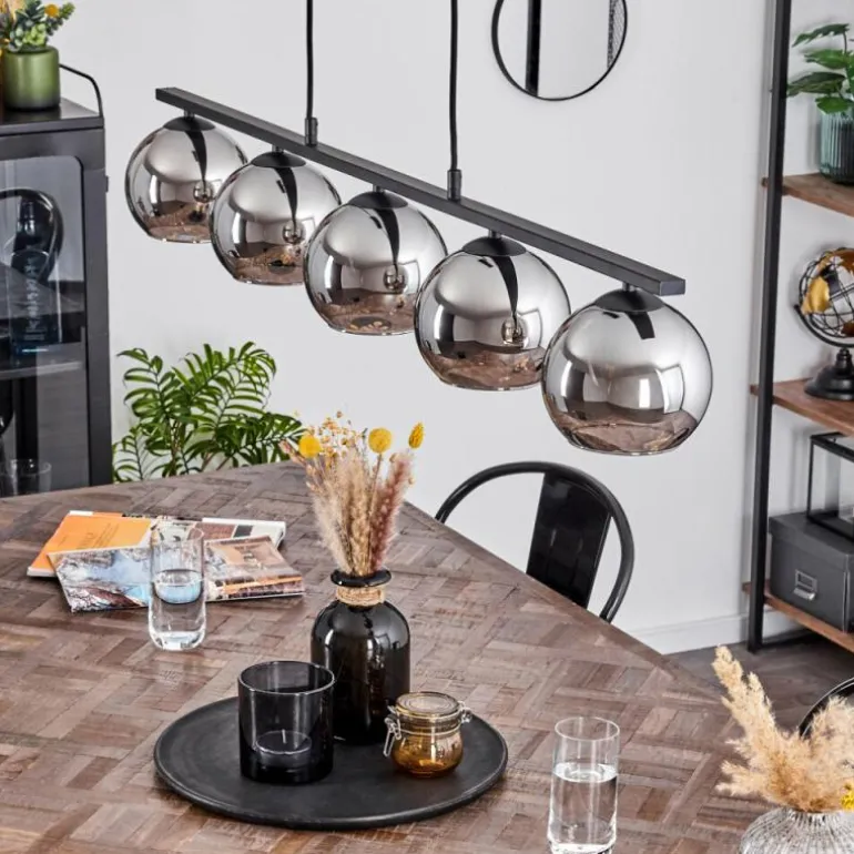 Suspension Verre 15 cm Koyoto Fumé, 5 lumières