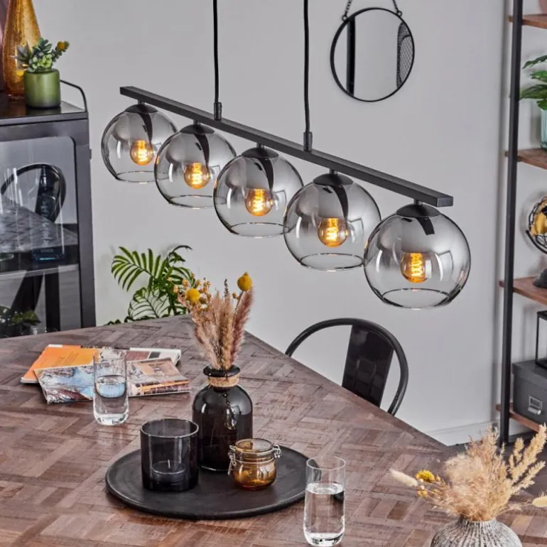 Suspension Verre 15 cm Koyoto Fumé, 5 lumières