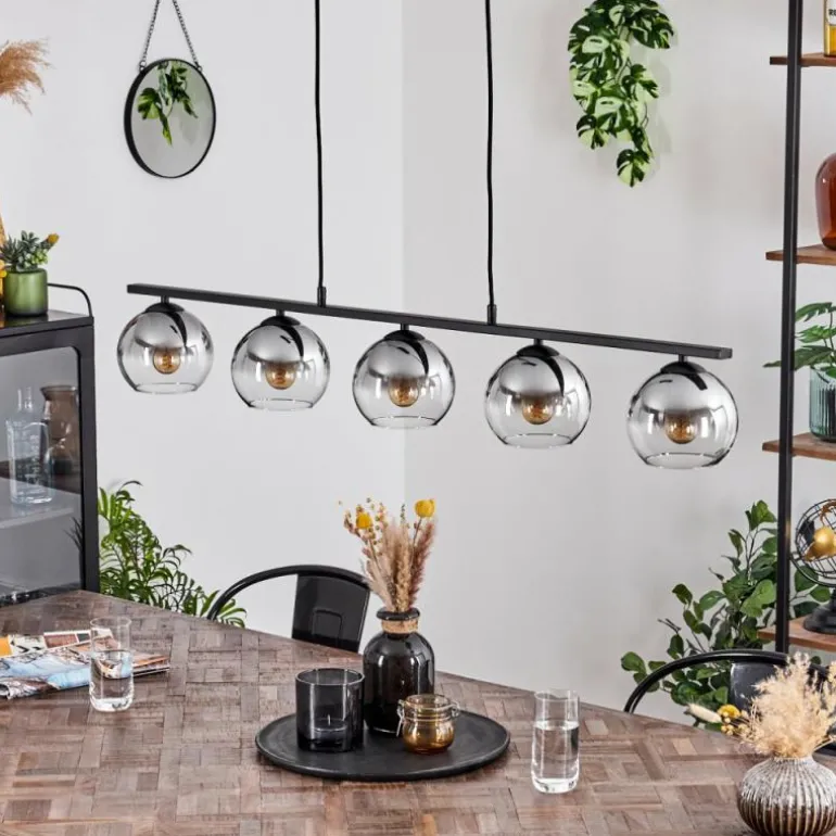 Suspension Verre 15 cm Koyoto Fumé, 5 lumières