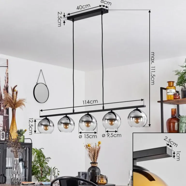 Suspension Verre 15 cm Koyoto Fumé, 5 lumières