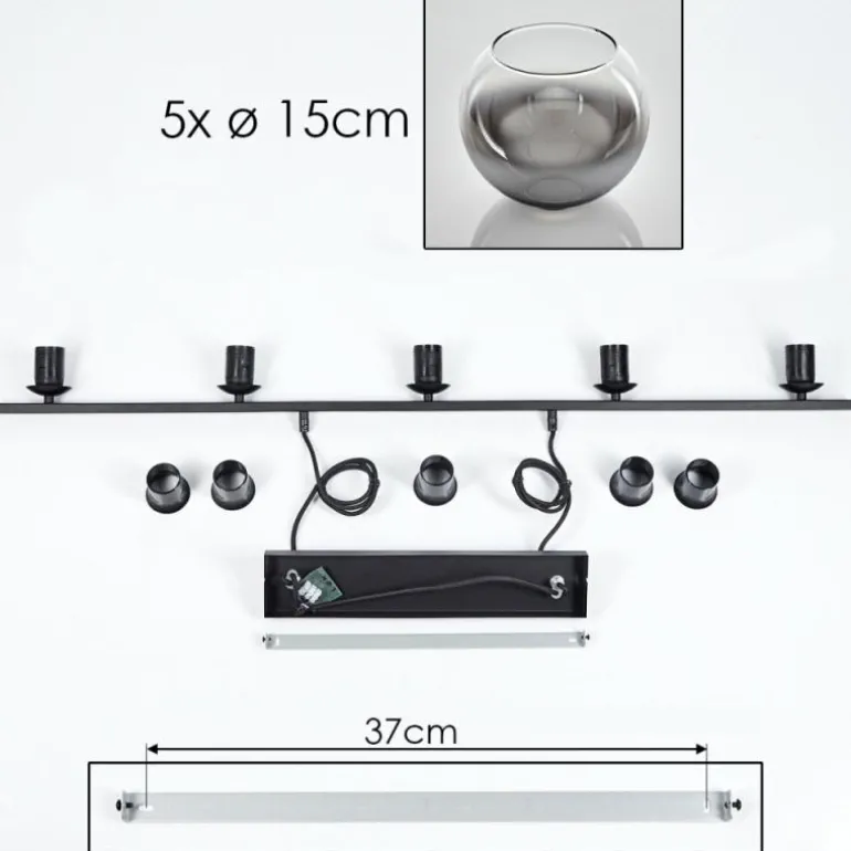 Suspension Verre 15 cm Koyoto Fumé, 5 lumières