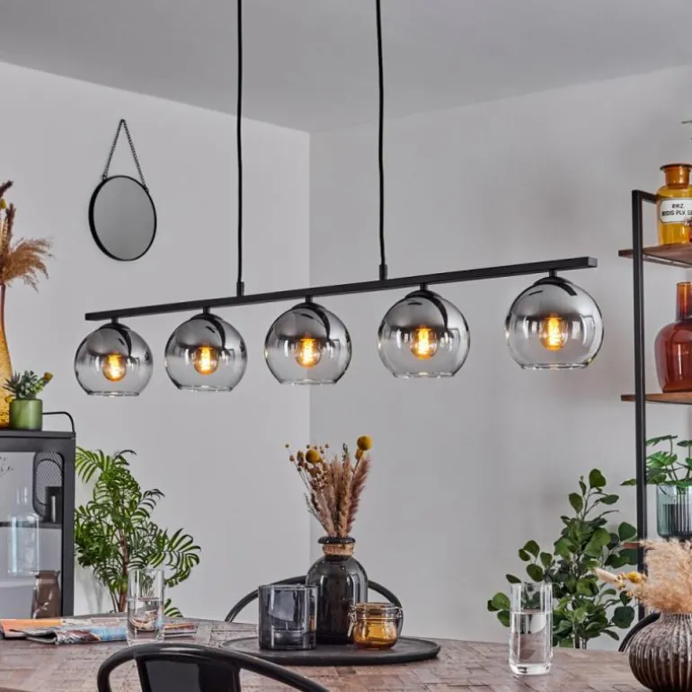 Suspension Verre 15 cm Koyoto Fumé, 5 lumières