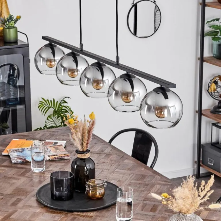 Suspension Verre 15 cm Koyoto Fumé, 5 lumières