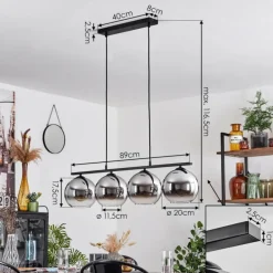 Suspension Verre 20 cm Koyoto Fumé, 4 lumières