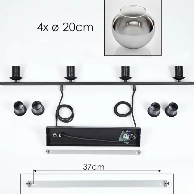 Suspension Verre 20 cm Koyoto Fumé, 4 lumières