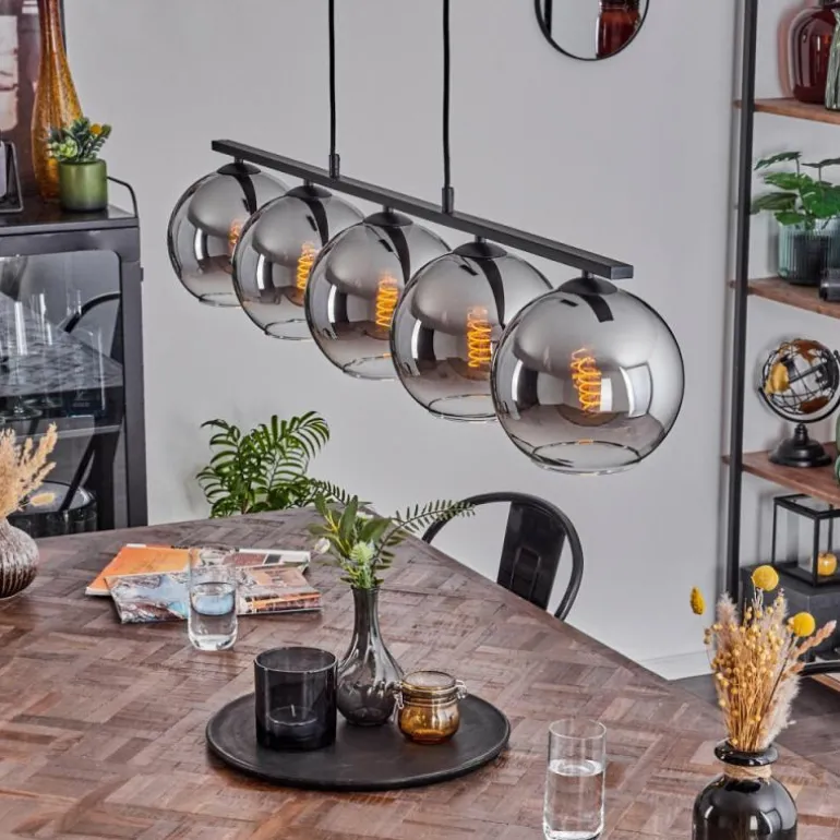 Suspension Verre 20 cm Koyoto Fumé, 5 lumières