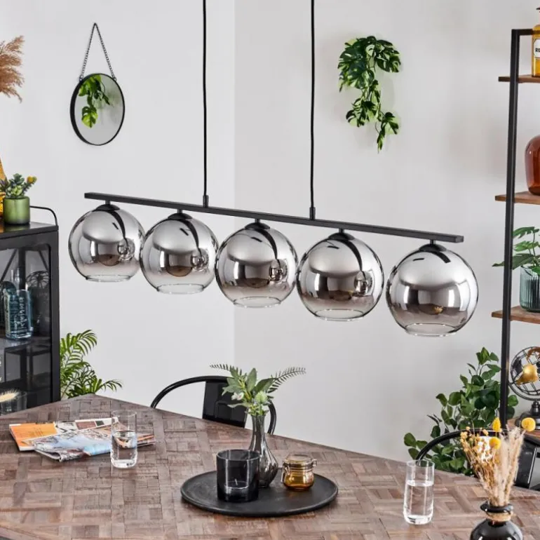 Suspension Verre 20 cm Koyoto Fumé, 5 lumières