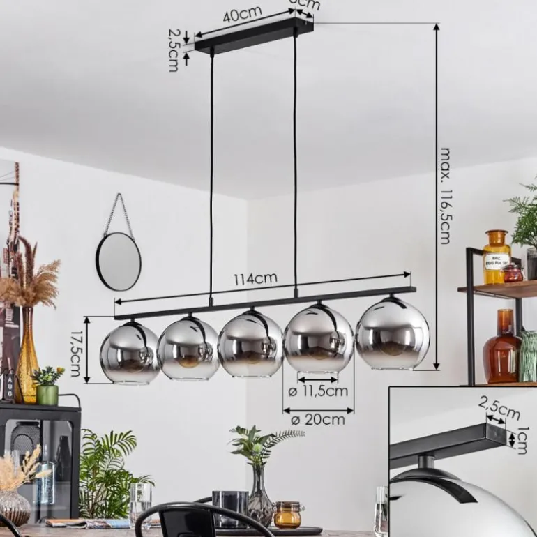 Suspension Verre 20 cm Koyoto Fumé, 5 lumières