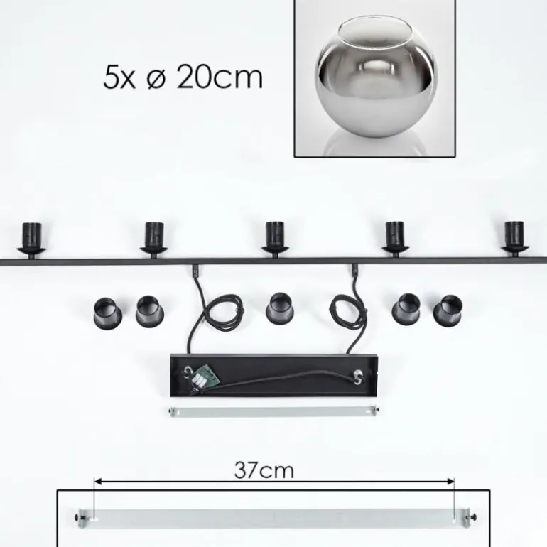 Suspension Verre 20 cm Koyoto Fumé, 5 lumières