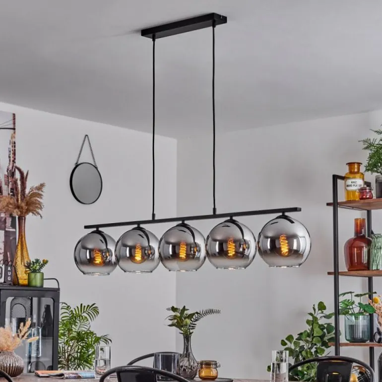 Suspension Verre 20 cm Koyoto Fumé, 5 lumières