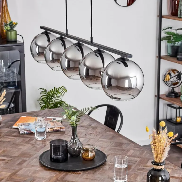 Suspension Verre 20 cm Koyoto Fumé, 5 lumières