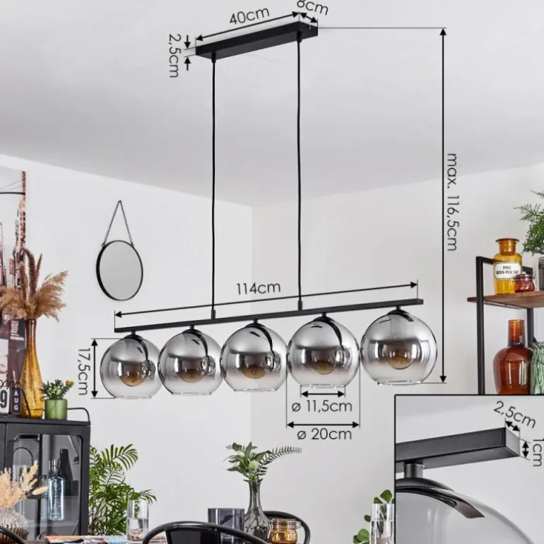 Suspension Verre 20 cm Koyoto Fumé, 5 lumières