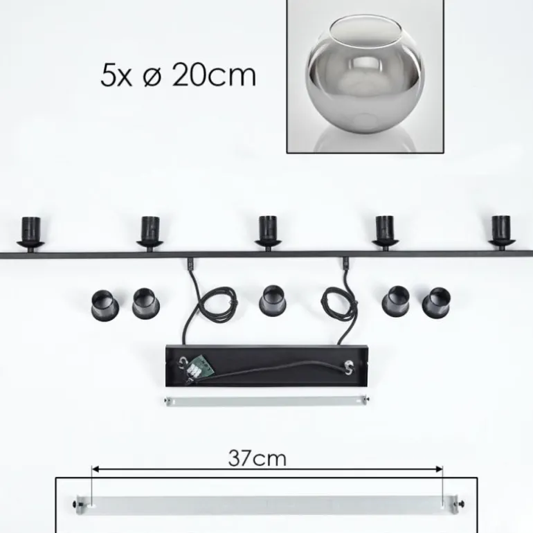 Suspension Verre 20 cm Koyoto Fumé, 5 lumières