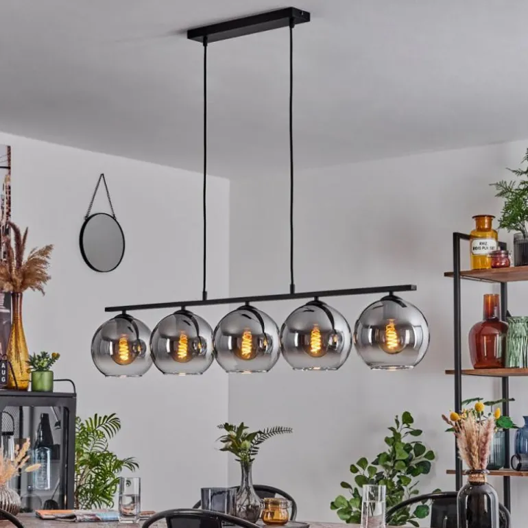 Suspension Verre 20 cm Koyoto Fumé, 5 lumières