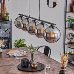 Suspension Verre 20 cm Koyoto Fumé, 5 lumières