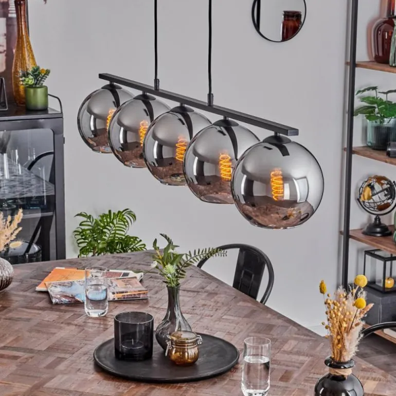 Suspension Verre 20 cm Koyoto Fumé, 5 lumières