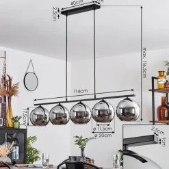 Suspension Verre 20 cm Koyoto Fumé, 5 lumières