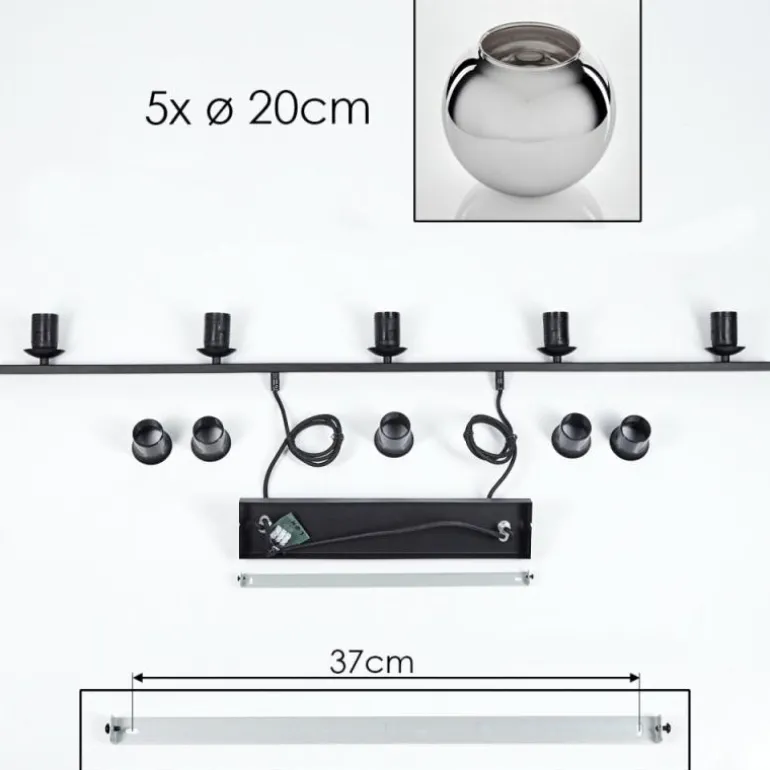 Suspension Verre 20 cm Koyoto Fumé, 5 lumières