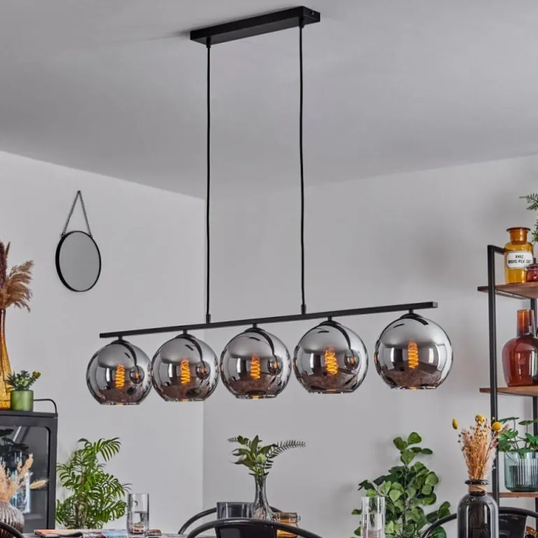 Suspension Verre 20 cm Koyoto Fumé, 5 lumières