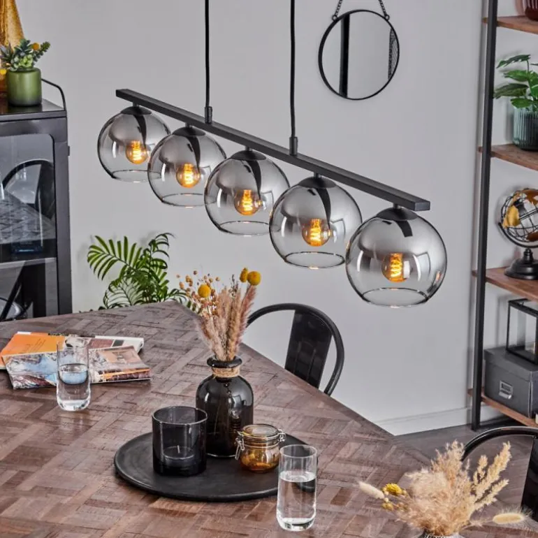 Suspension Verre 15 cm Koyoto Fumé, 5 lumières