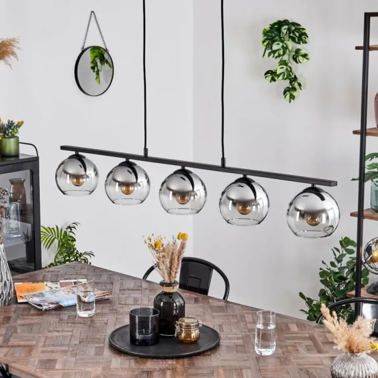 Suspension Verre 15 cm Koyoto Fumé, 5 lumières