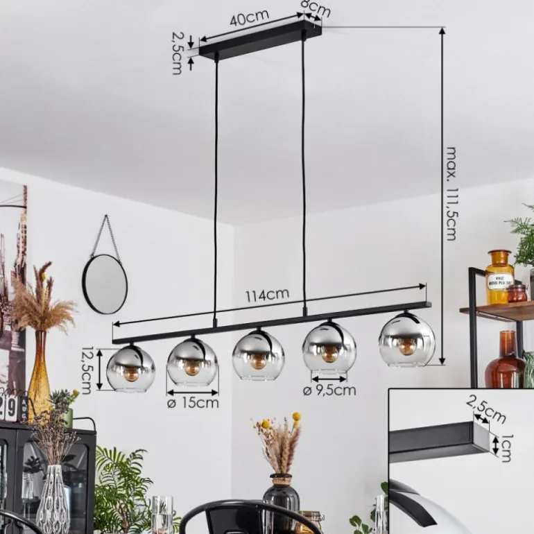 Suspension Verre 15 cm Koyoto Fumé, 5 lumières