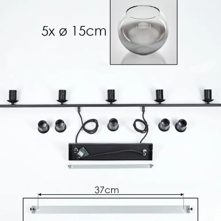 Suspension Verre 15 cm Koyoto Fumé, 5 lumières
