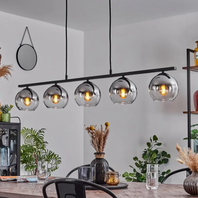 Suspension Verre 15 cm Koyoto Fumé, 5 lumières