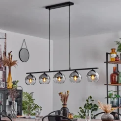 Suspension Verre 15 cm Koyoto Fumé, 5 lumières