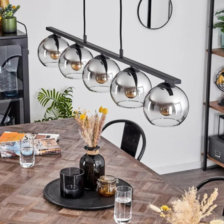 Suspension Verre 15 cm Koyoto Fumé, 5 lumières