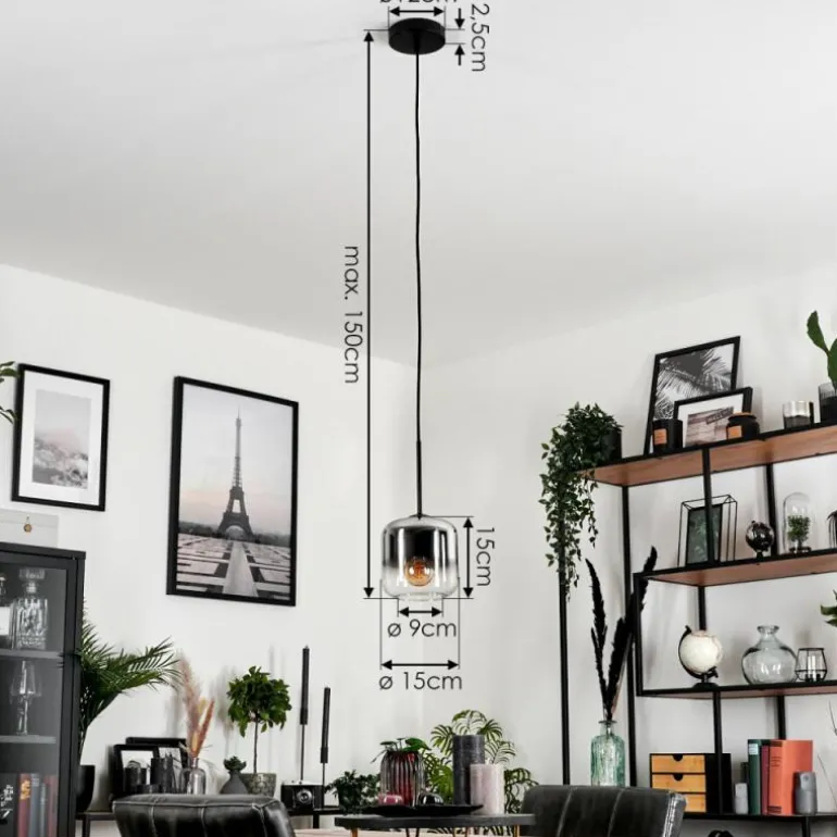 Suspension Verre 15 cm Lauden Chrome, Clair, Fumé, 1 lumière