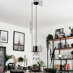 Suspension Verre 15 cm Lauden Chrome, Fumé, 1 lumière