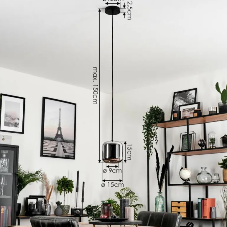 Suspension Verre 15 cm Lauden Chrome, Fumé, 1 lumière