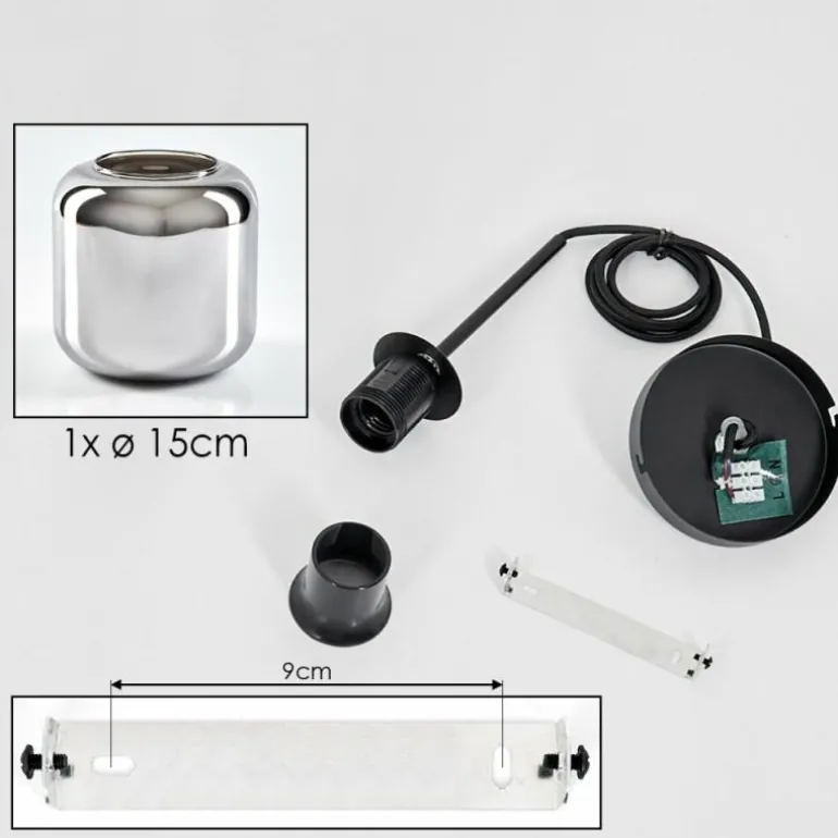 Suspension Verre 15 cm Lauden Chrome, Fumé, 1 lumière