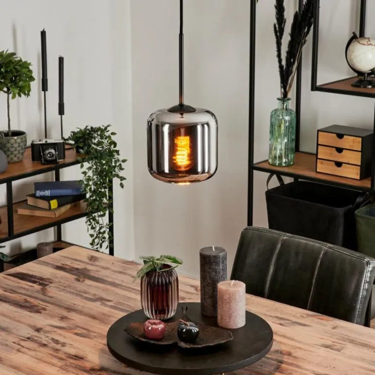 Suspension Verre 15 cm Lauden Chrome, Fumé, 1 lumière