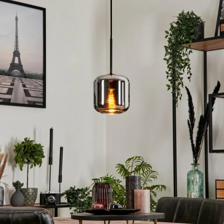 Suspension Verre 15 cm Lauden Chrome, Fumé, 1 lumière