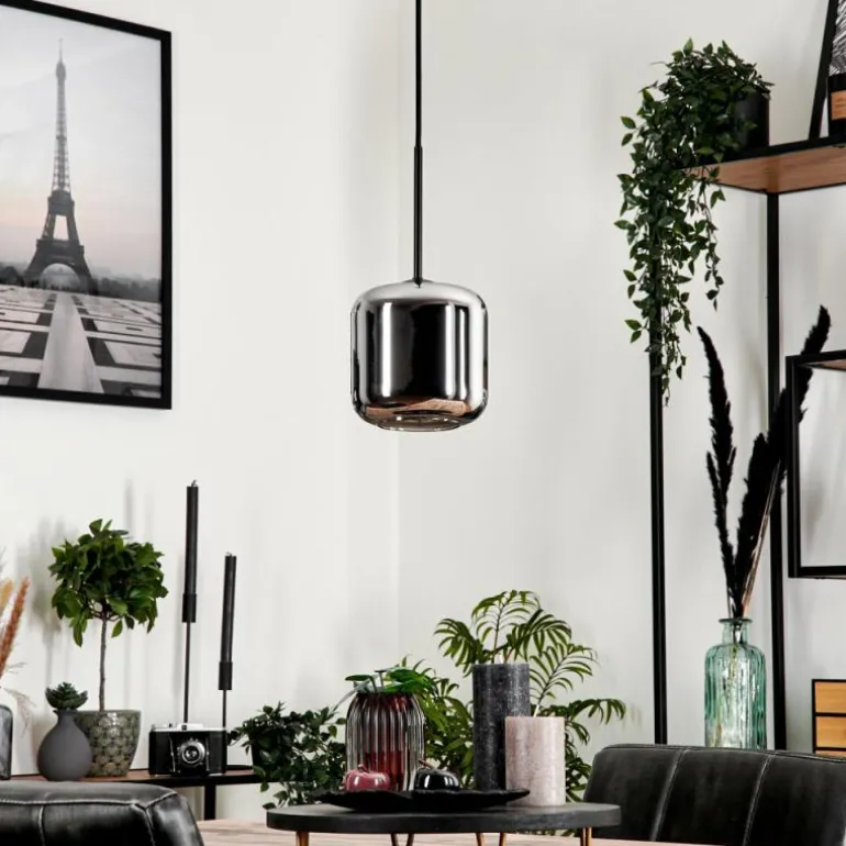 Suspension Verre 15 cm Lauden Chrome, Fumé, 1 lumière