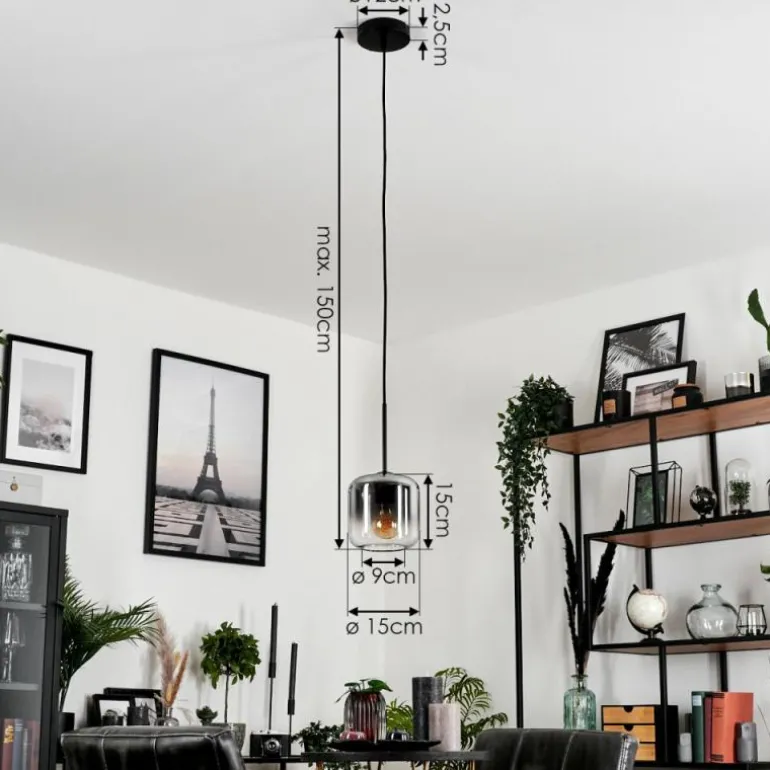 Suspension Verre 15 cm Lauden Clair, Fumé, 1 lumière