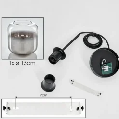 Suspension Verre 15 cm Lauden Clair, Fumé, 1 lumière