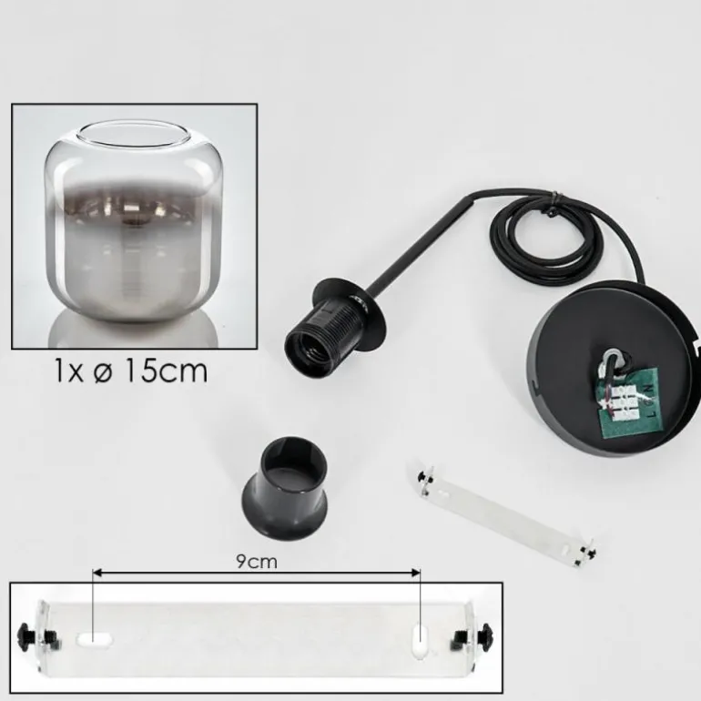 Suspension Verre 15 cm Lauden Clair, Fumé, 1 lumière